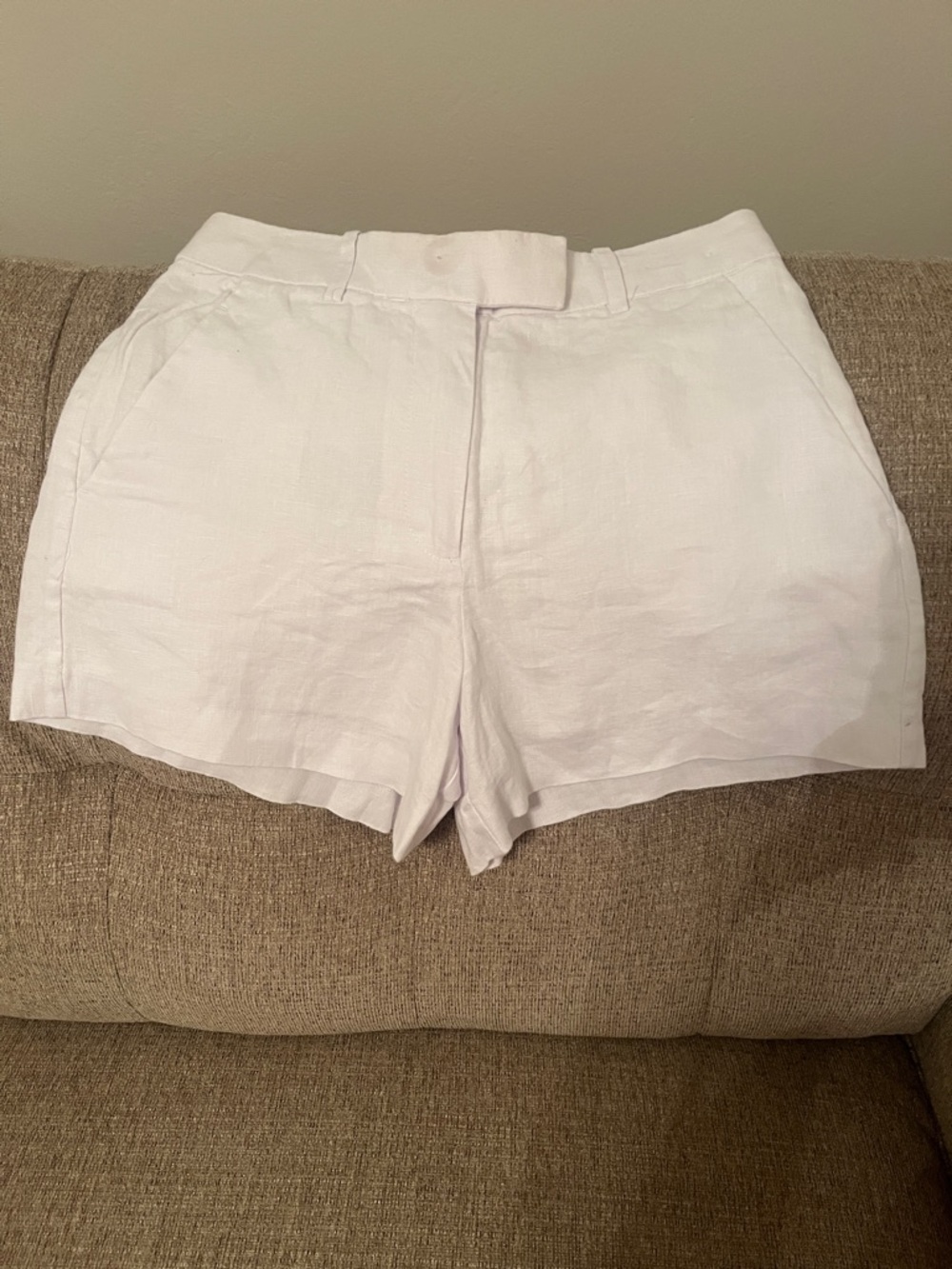 Abercrombie & Fitch White High-Waist Linen-Blend Shorts